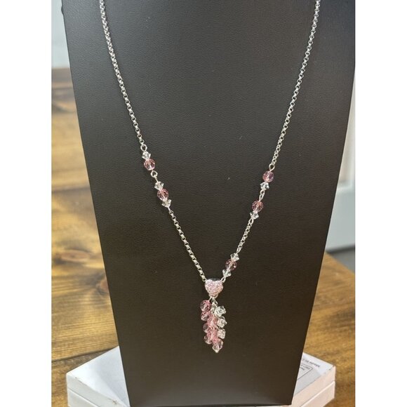Swarovski Silver Necklace With Pink Pave Heart - Picture 1 of 4